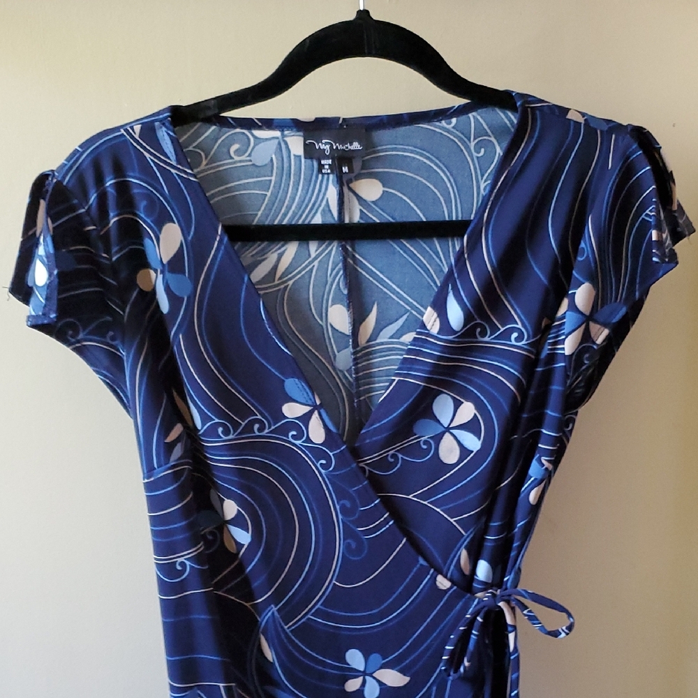 My Michelle Blue and White Patterned Wrap Dress